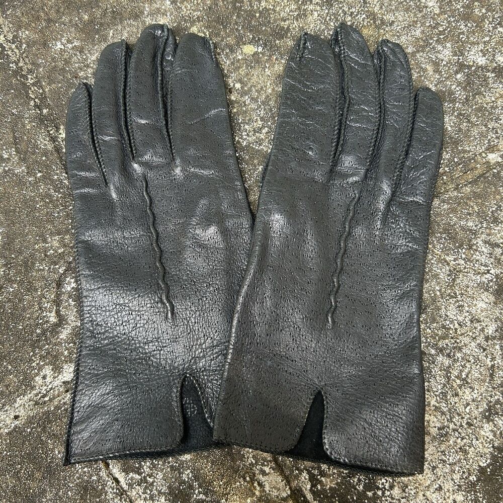 Vintage Genuine Deerskin Leather Gloves Black Size 7 Hand Washable